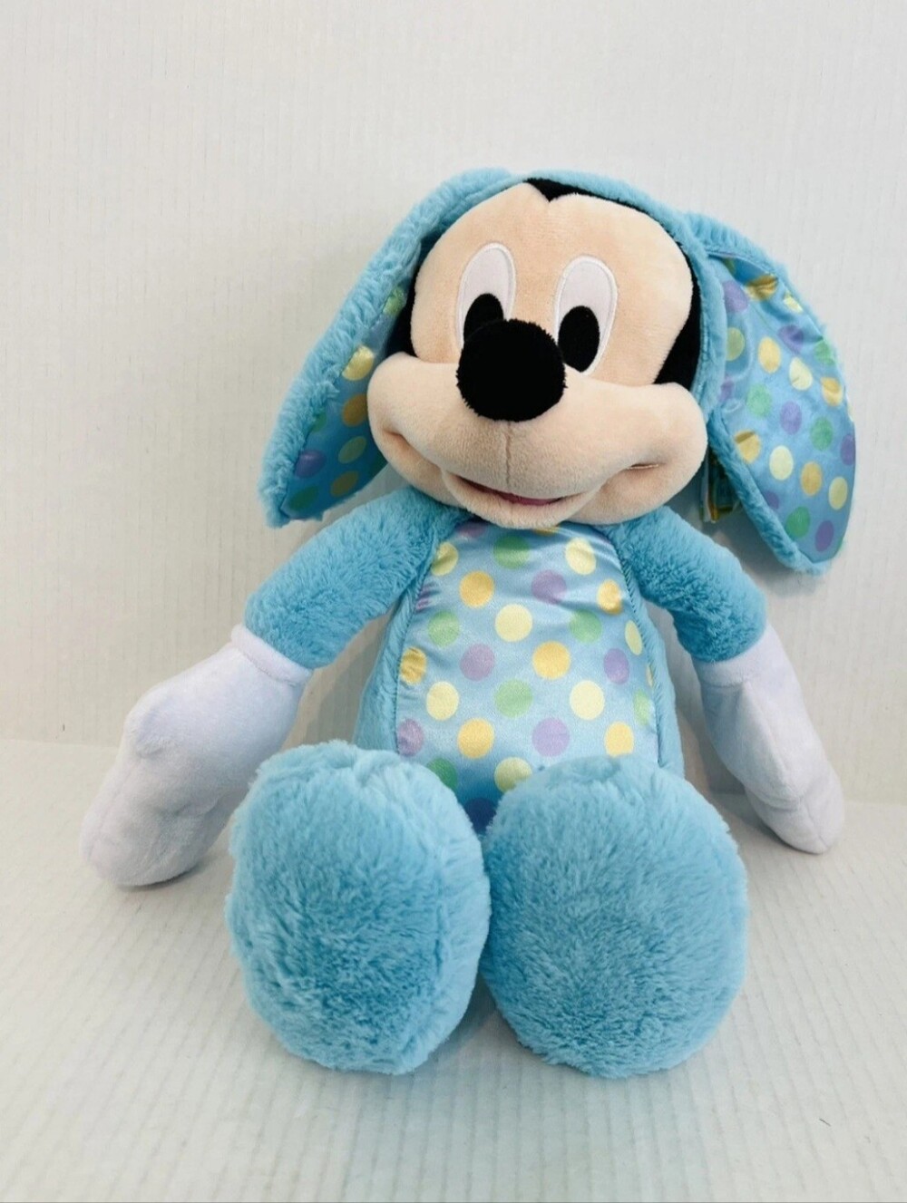 Disney Mickey Mouse Blue Bunny Easter Plush Stuffed Rabbit 16" Polka Dots
